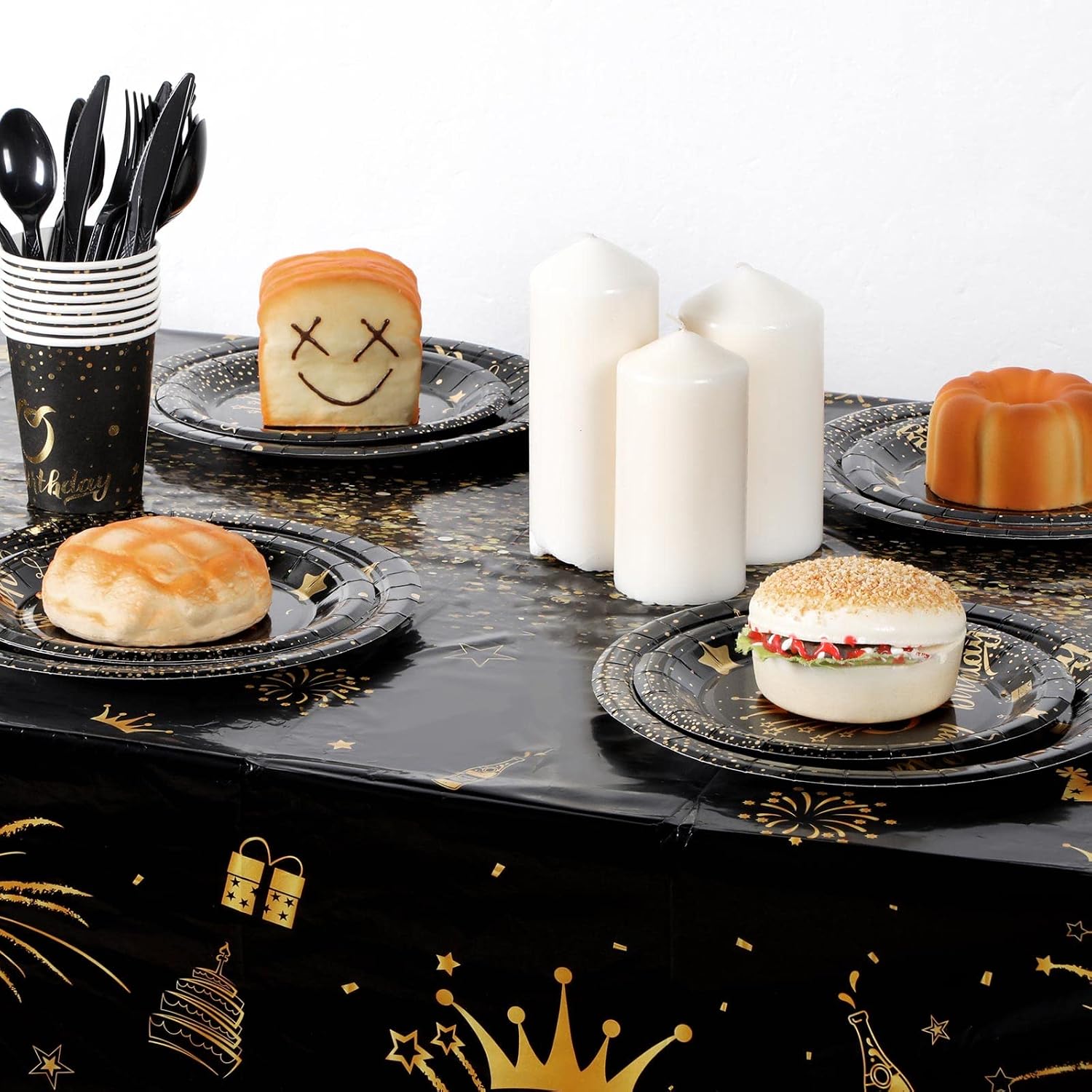 Remagr 3 Pack 30th Birthday Tablecloth, Black Gold 30th Birthday Decorations for Men Women 1996 Table Cloths Plastic Rectangular Table Cover for Happy 30 Anniversary Party Supplies, 54 x 108 Inch