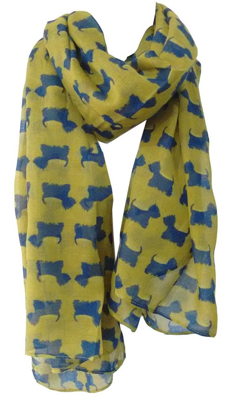 Glamlondon Women's Green Olive_527 Scottie Dog Scarf Westie Dogs Breed West Highland Scottish Terrier Wrap Shawl Sarong (Green Olive_527)(Size:l)