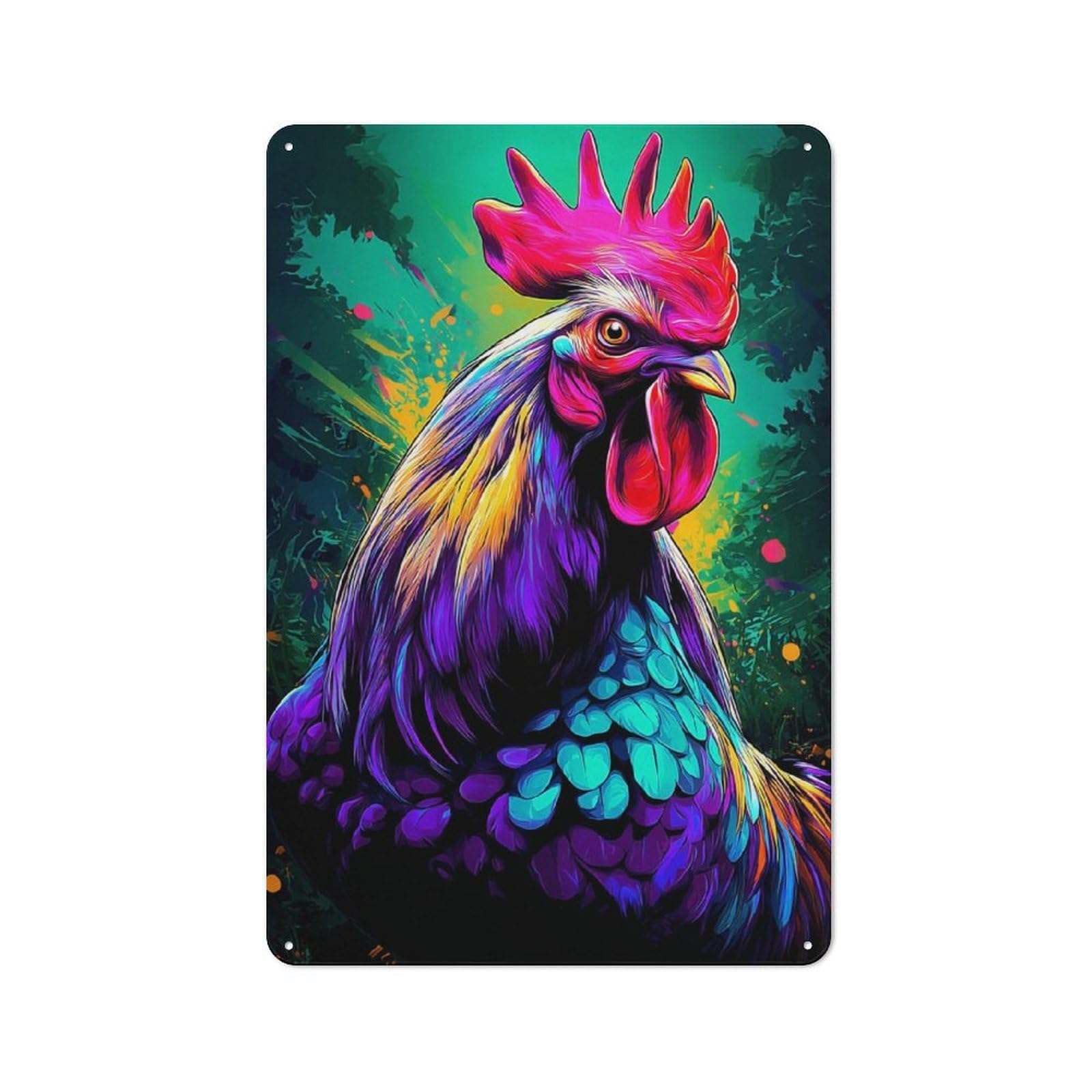 Vibrant Rooster Artwork -2 Vintage Metal Wall Decor 30x20cm, Vintage Tin Sign for Bakery, Diner, Cafe Or Family Room