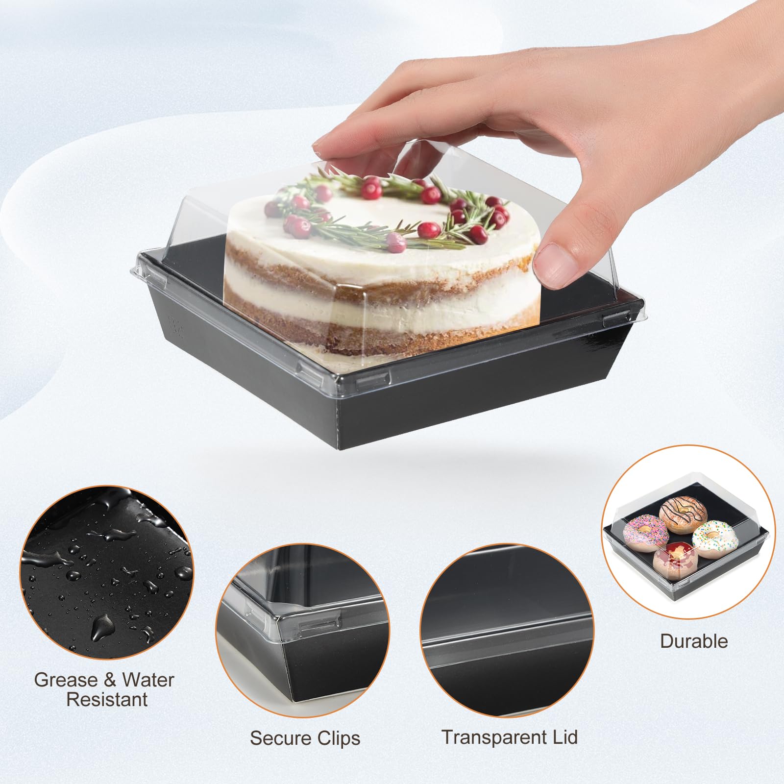 LNDIEHS 20Pcs Small Charcuterie Boxes With Clear Lids - Paper Mini Charcuterie Boxes To Go, Disposable Food Container With Lid, Dessert Boxes For Sandwich, Cookie, Sushi, Cake Slice, And Strawberries - View #3