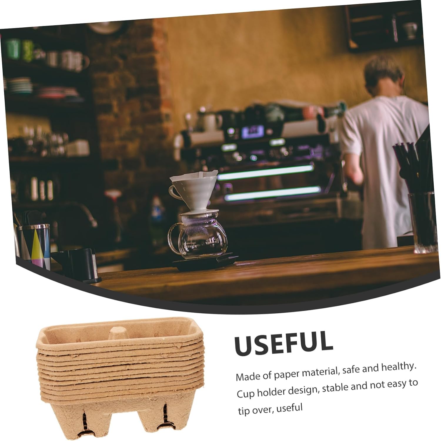 KICHOUSE 50pcs Paper Drink Carrier Tray for Coffee Cups Stackable Cup Holder Efficient Portable Design for Takeout Beverages Safe and Stable Paper Material