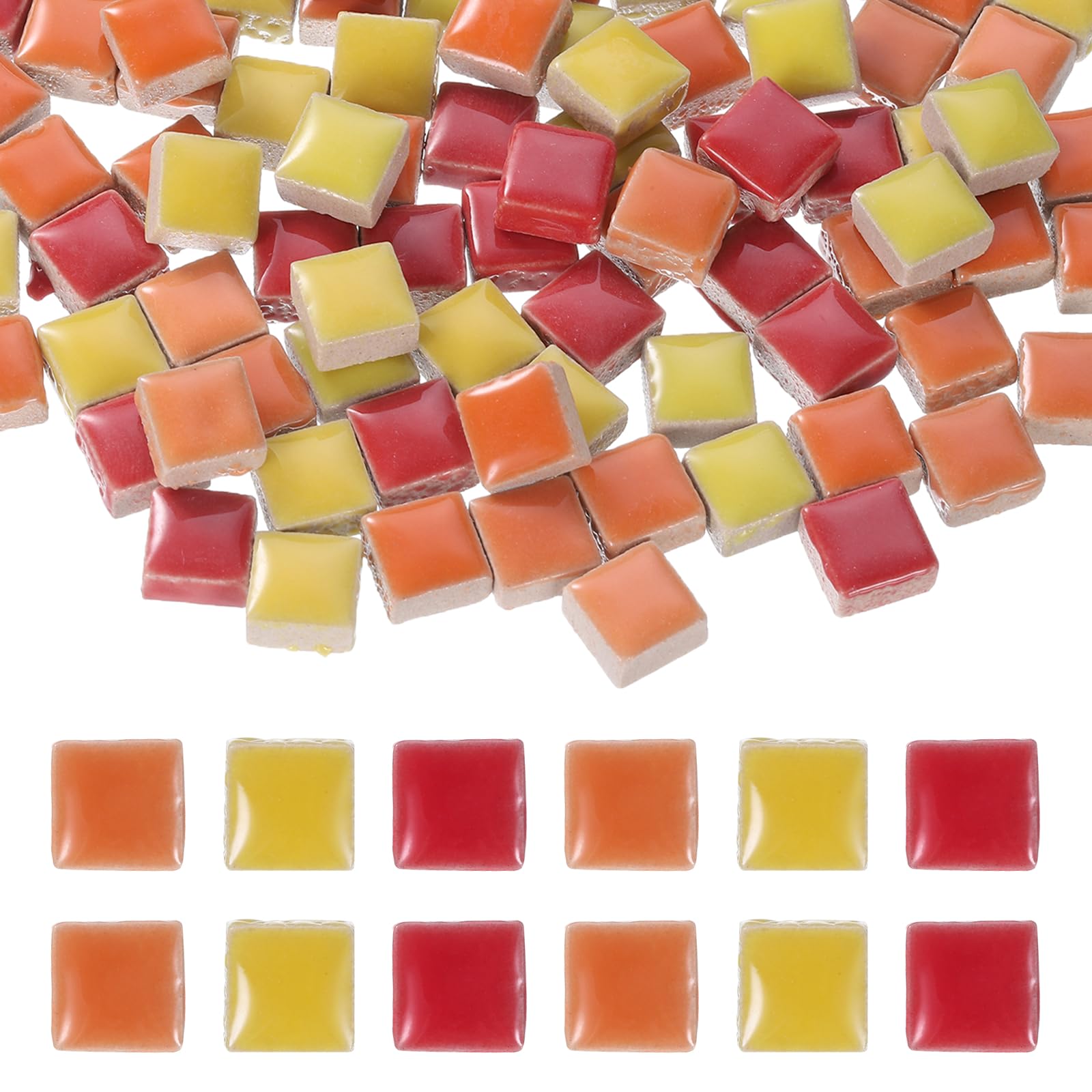 sourcing map 9mm Square Mosaic Tiles 300g Ceramic Red Yellow Colors