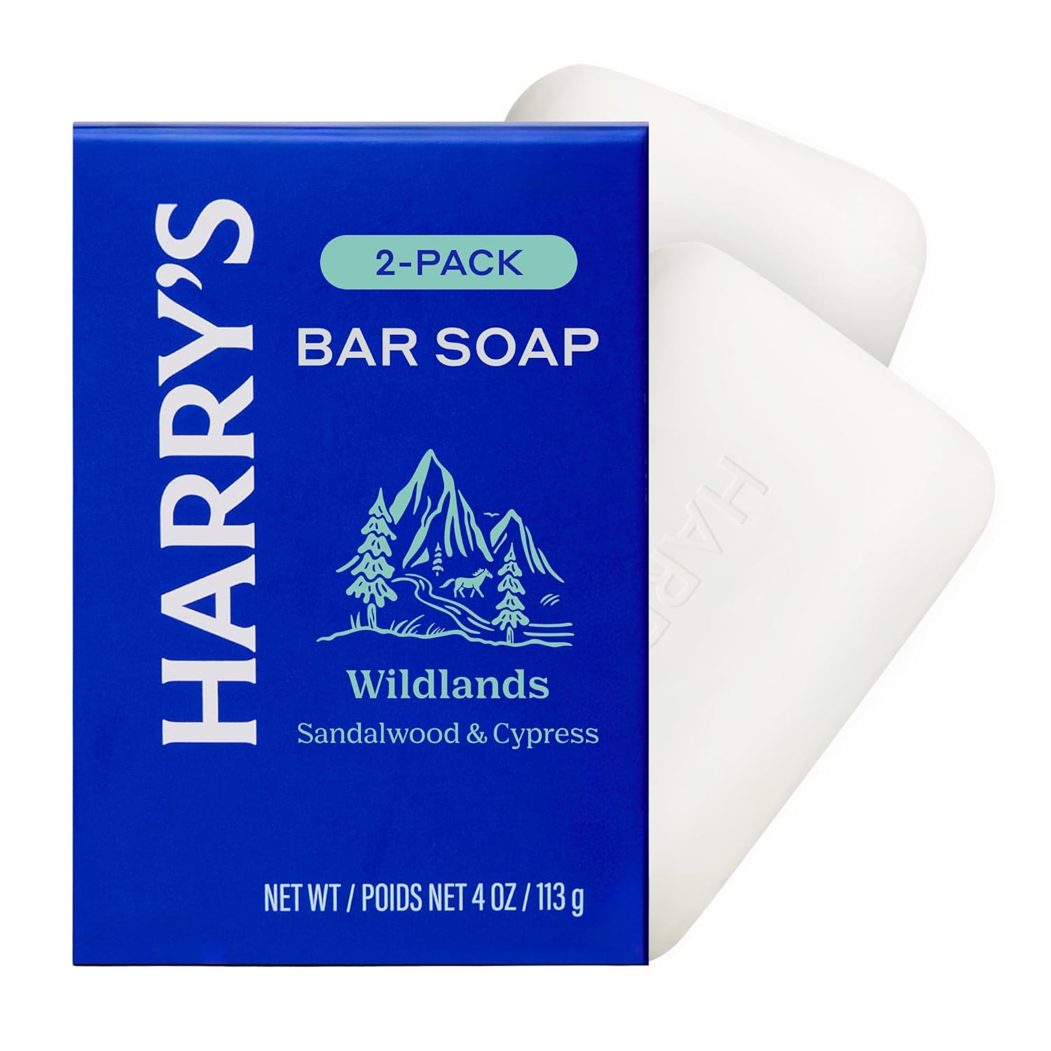 Harrys Bar Soap for Men - Wildlands Scent - 2 Pack 4 oz - Mens Body Soap - Made with Plant-Based Cleansers - No Parabens, Sulfates, or Dyes