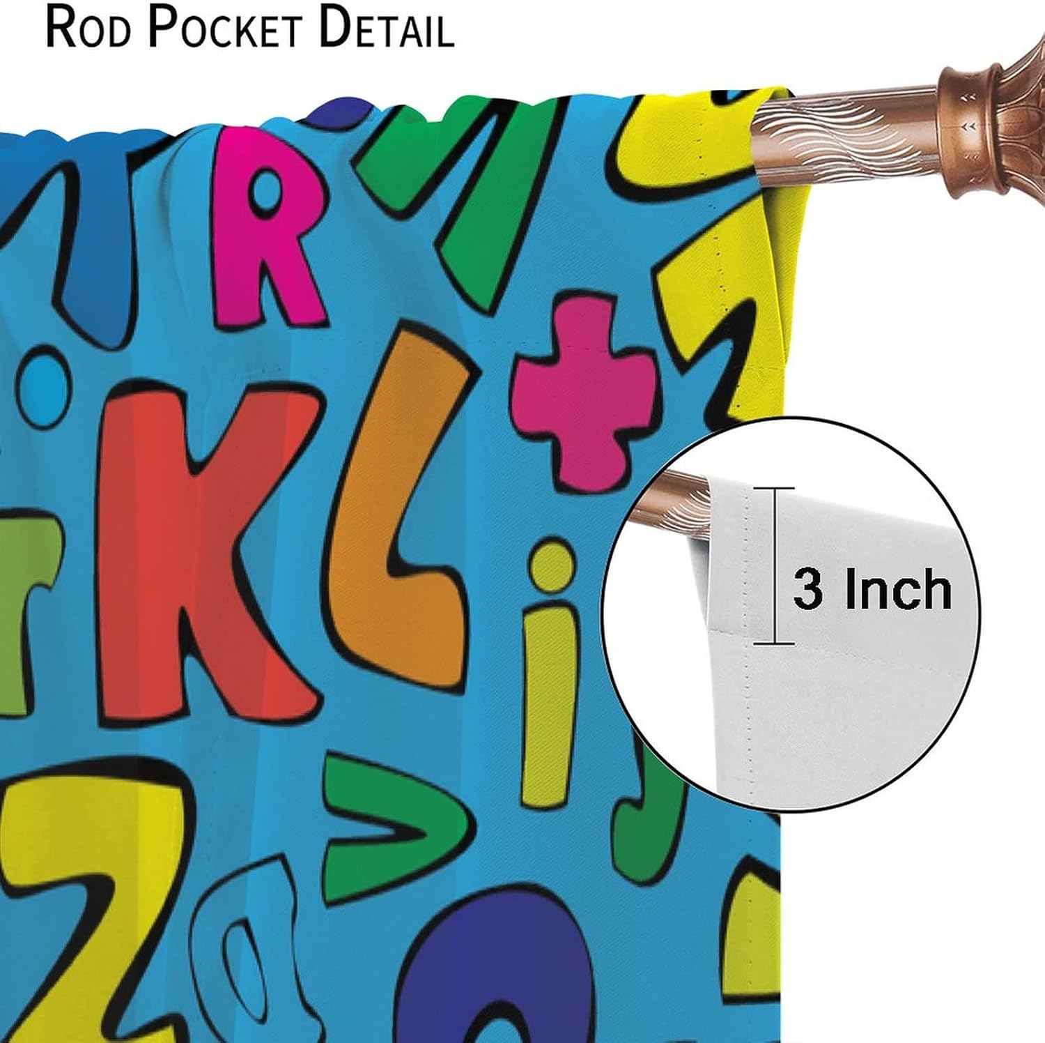 Coloured Letters Curtains,Kids Education Alphabet Pattern Window Treatments for Living Room Bedroom Boys Girls Room Nursery Window Drapes 2 Panel Set Total Size 42" x 45"Blue