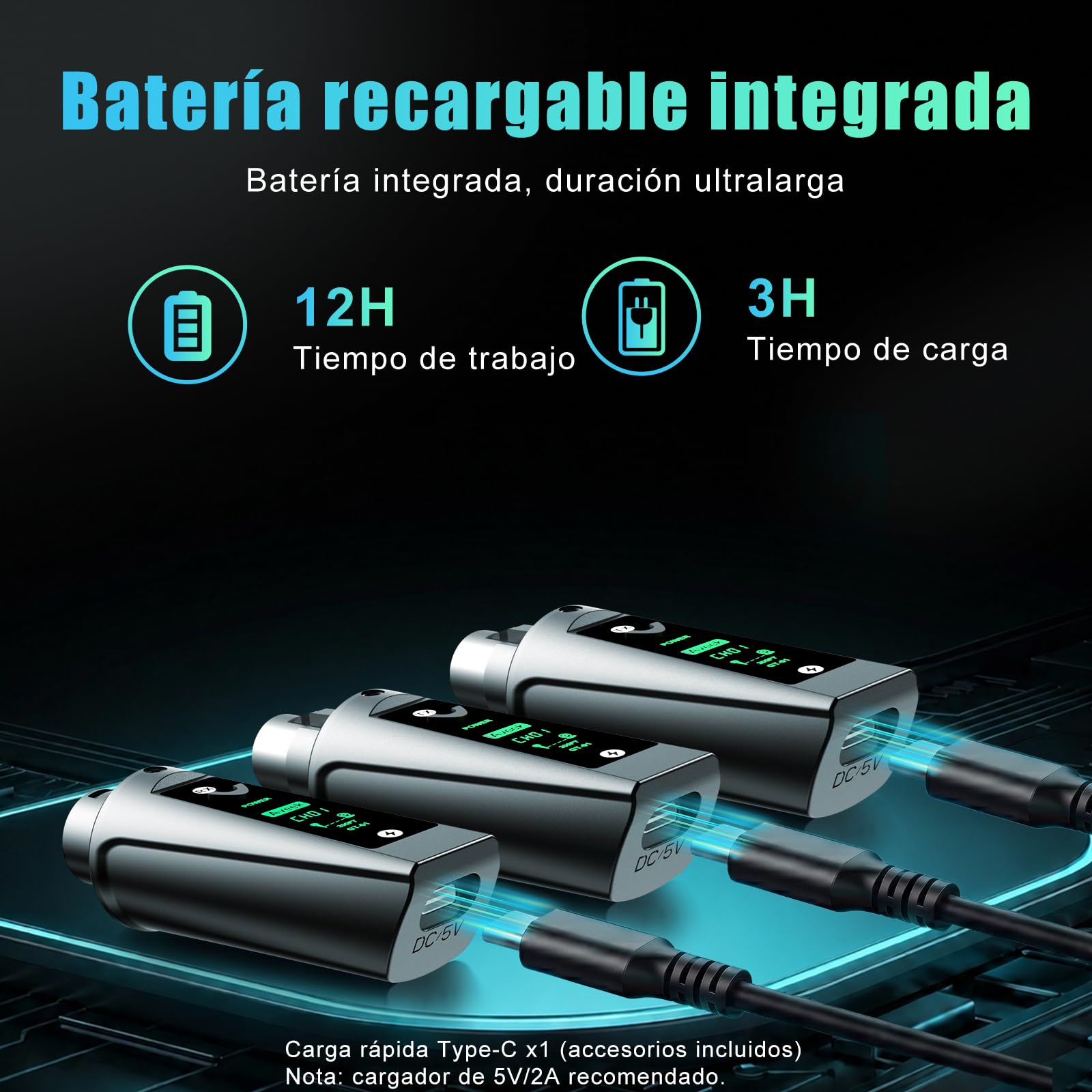 Aveek Transmisor y Receptor XLR Inalámbrico para Mic Dinámico, Alcance 60M