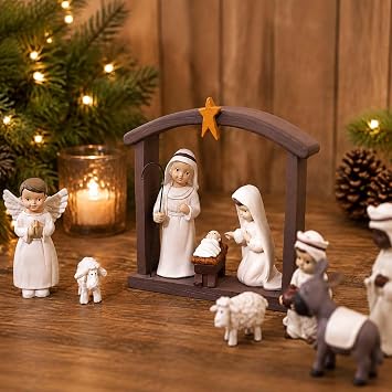 12 Piece Nativity Set, Resin Indoor Christmas Manger Scene