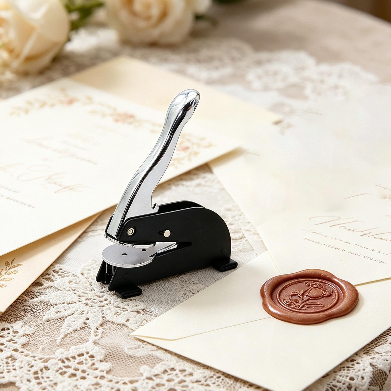 per goffratura, strumento di sigillatura della carta personalizzato per cera e impronta di documenti, design a pressione in metallo con impugnatura, accessorio artigianale personalizzato per