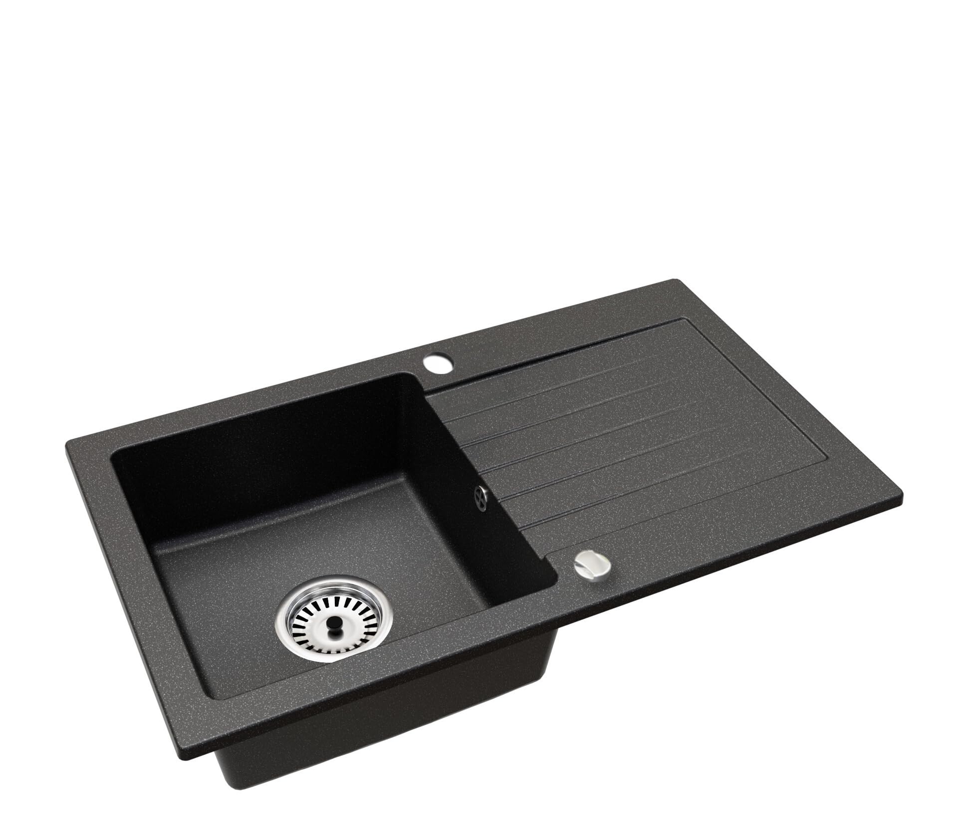 Faizee Home | Spülbecken Granit Schwarz 75x44 cm | Hochwertige Küchenspüle & Einbauspüle | Eckiges Spülbecken | Beidseitig montierbare Granitspüle | Einbaugranitspüle ab 45 cm | Inkl. Siphon-Set