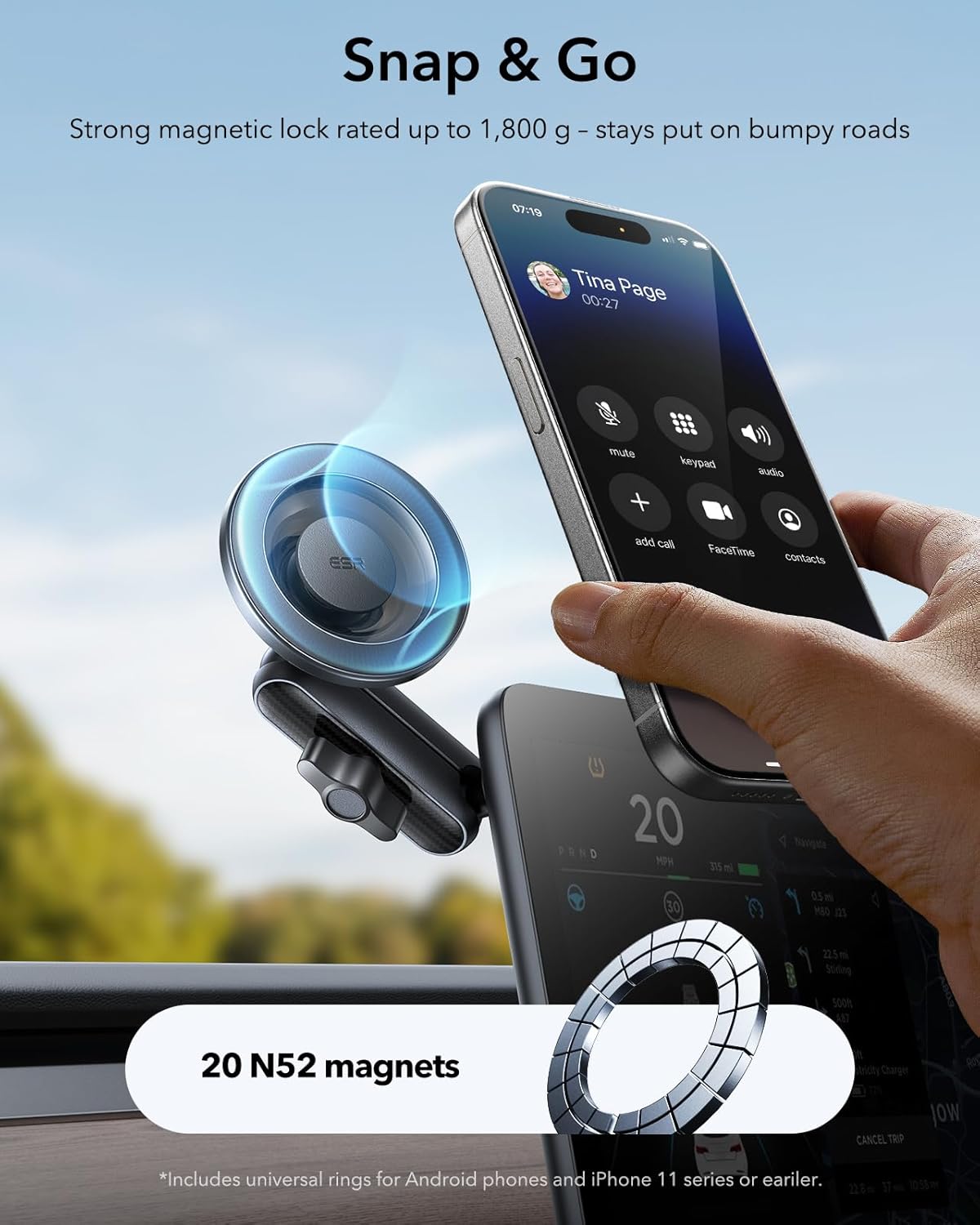 ESR Car Phone Holder for Magsafe, Vacuum Magnetic Car Phone Mount, 360° Adjustable Omnilock Magsafe Car Mount,Suction Cup Phone Holder, for iPhone Air/17/16/15/14/13/12, Google/Samsung, All Smartphone