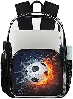 Mochila Fiery Soccer Clear para uso pesado, mochila transparente impermeável de futebol esportivo mochila PVC transparente com alça de ombro reforçada para escola, trabalho, viagens, Multicor