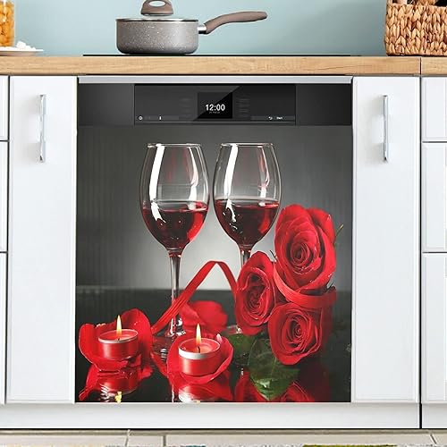 Cubierta magnética para lavavajillas con rosas de vino tinto de 23 x 26 pulgadas, calcomanías magnéticas para electrodomésticos, paneles de