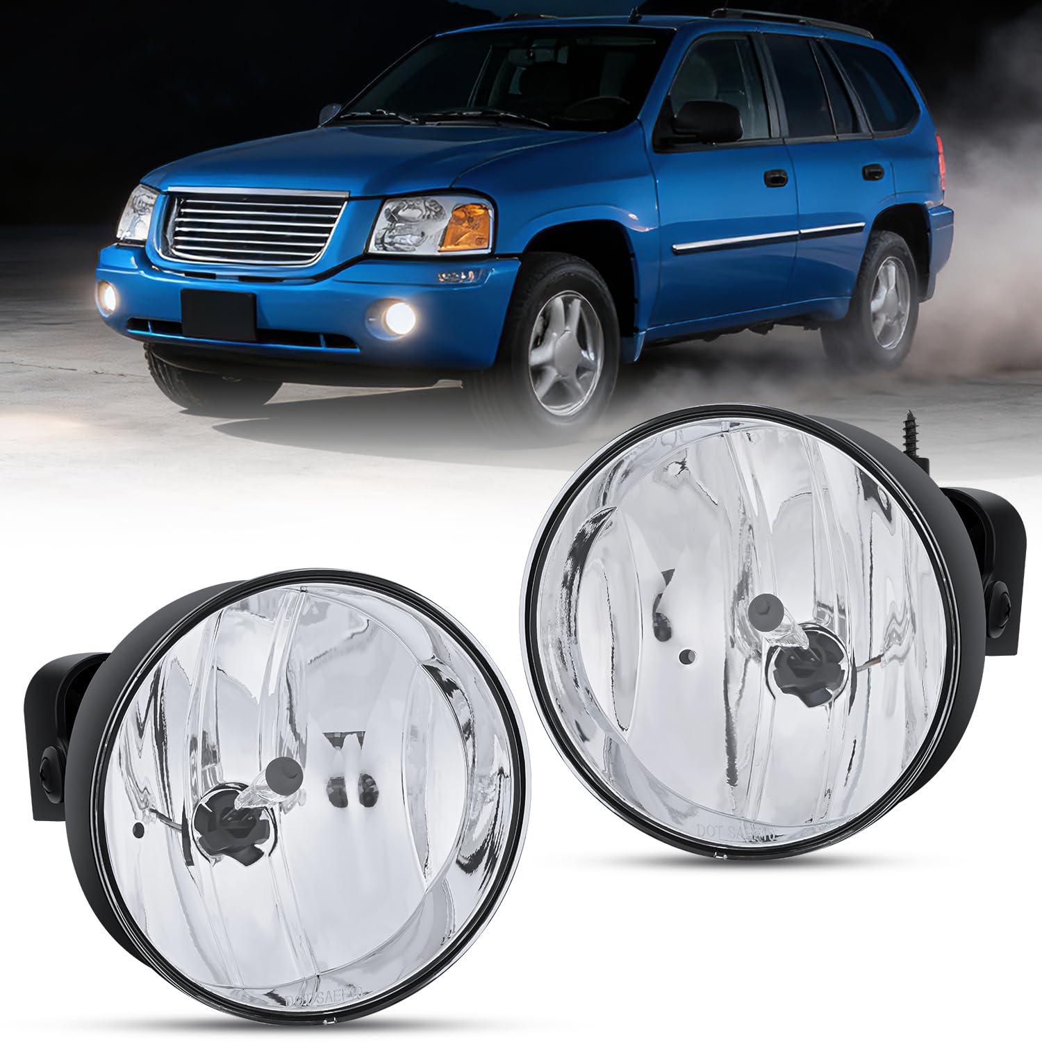 Nilight Fog Lights Assembly Compatible with 2002 2003 2004 2005 2006 2007 2008 2009 GMC Envoy Foglight Replacement w/880 12V 27W Bulbs Clear Lens