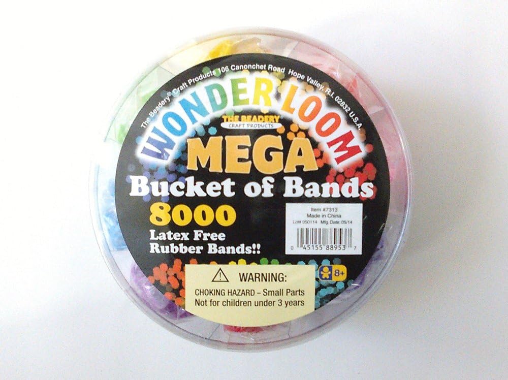 8000 Wonder Loom Mega Bucket of Bands-Assorted Colors Latex Free Rubber Bands
