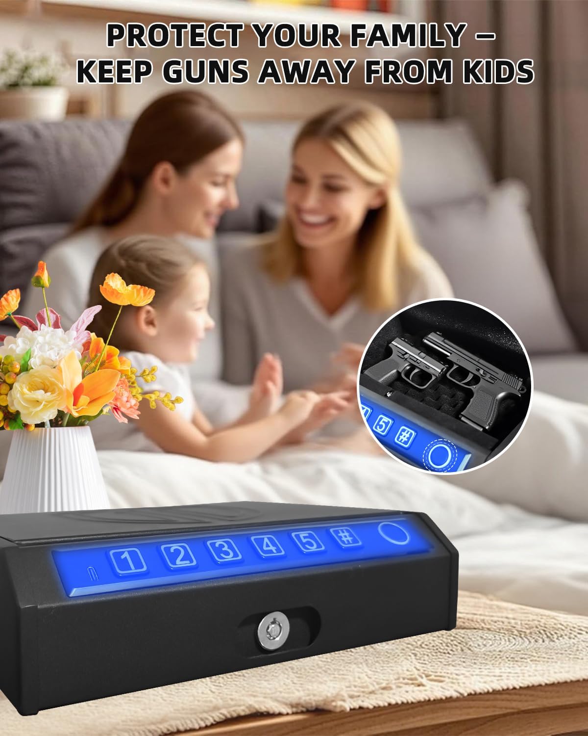 Gun Safe for Handgun – Upgraded 0.1 Seconds Quick Access Pistol Safe with Fingerprint, Keypad & Backup Key, Silent Mode, Portable Firearm Lock Box for Bedside, Nightstand, Car, Home