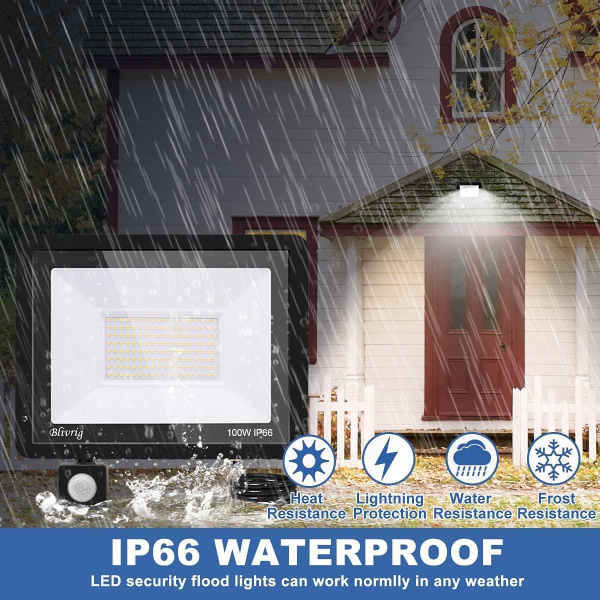 LED Strahler mit Bewegungsmelder Außen 100W 3000K Warmweiß 2 Stück | IP66 Wasserdicht, 120° Strahl, 10000LM Superhell 144 LEDs, Ideale Außenstrahler für Garten Garage Hof Hinterhof