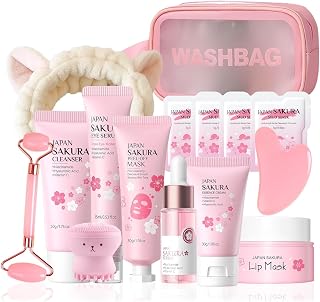 15 Stück Sakura skin care set, skincare set, beauty set mädchen, gesichtspflege set damen - Feuchtig...