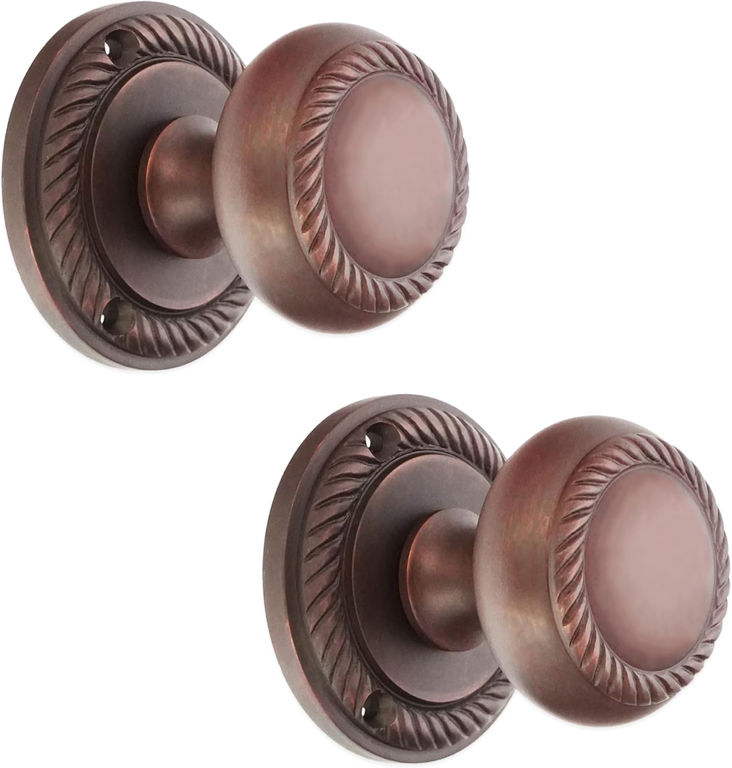 Infinity Decor Solid Brass Heavy Duty Sprung Georgian Round Mortice Door Knobs Pull Handles Set 50mm (Aged Brass)