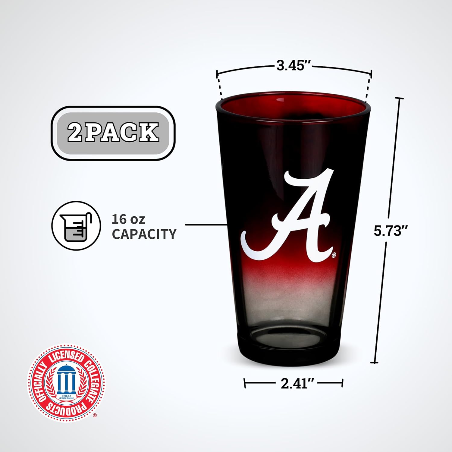 The Memory Company Officially Licensed NCAA 2-Pack 16oz Ombre Pint Glass Set Team Logo Barware Collection for Game Day Celebrations and Home Bar - Image 3