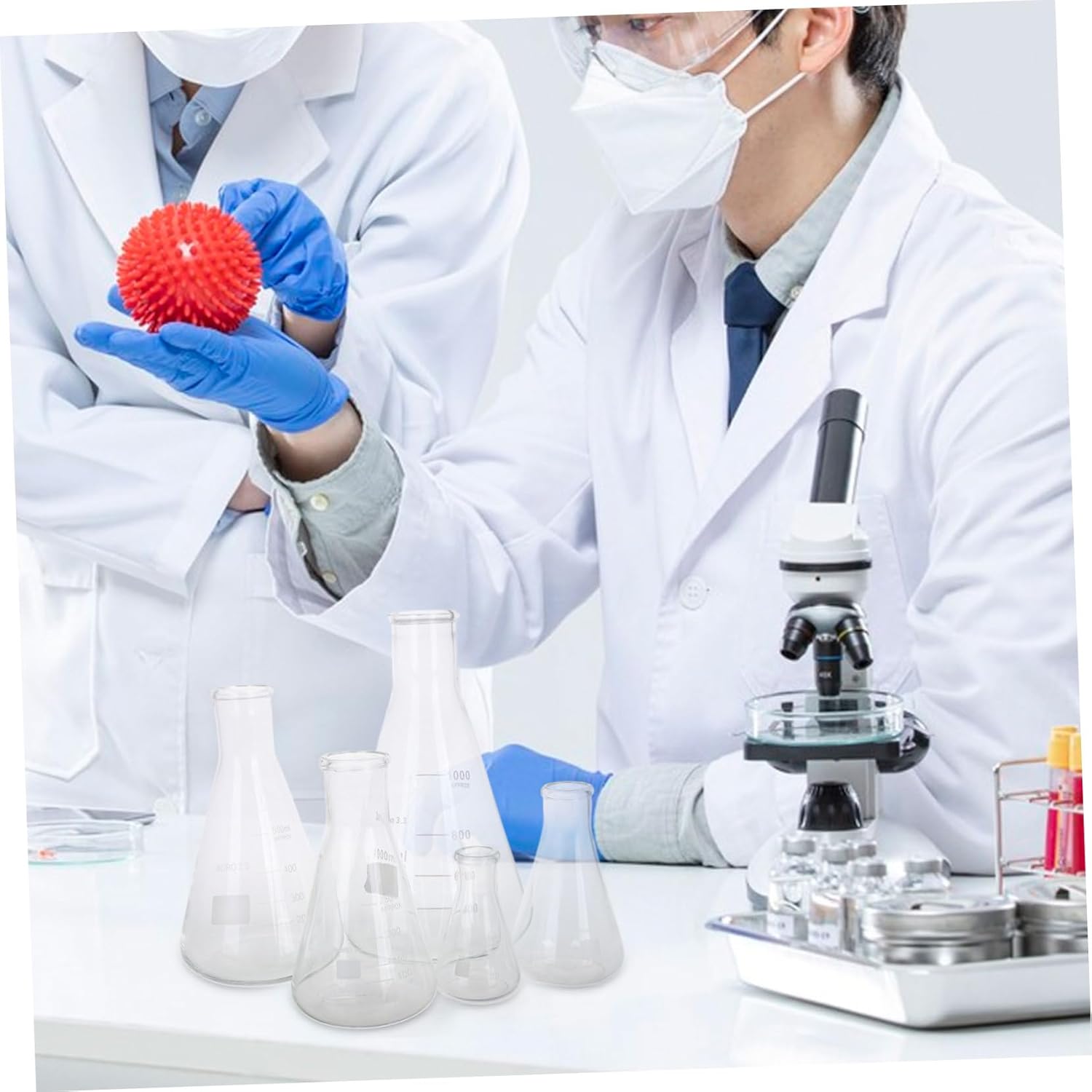 5pcs Borosilicate Glass Erlenmeyer Flasks Set Conical Lab Beakers with Narrow Mouth for Chemistry Experiments Easy Pouring and Cleaning