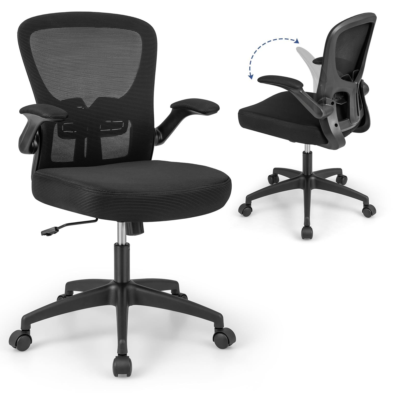 COSTWAY Ergonomic Office Chair, Adjustable Swivel Mesh Task Chair with Flip-Up Armrests, Adjustable Lumbar Support & 90°-120° Rocking Backrest, Padded Executive Computer Desk Chair