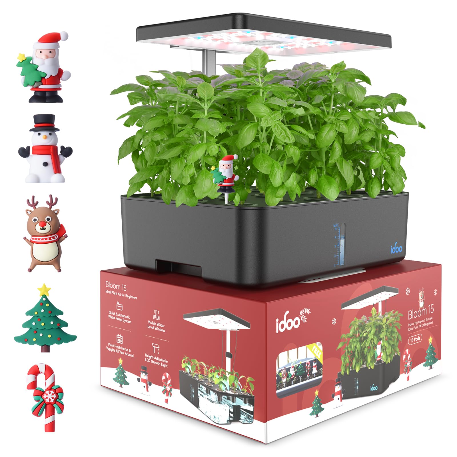 iDOOHydroponics Growing System Kit 15Pods, Christmas Gifts for Women Mom, Herb Garden Indoor with LED Grow Light for Home School, Built-in Fan, Auto-Timer, Adjustable Height Up to 11.3", 15Pods-Black