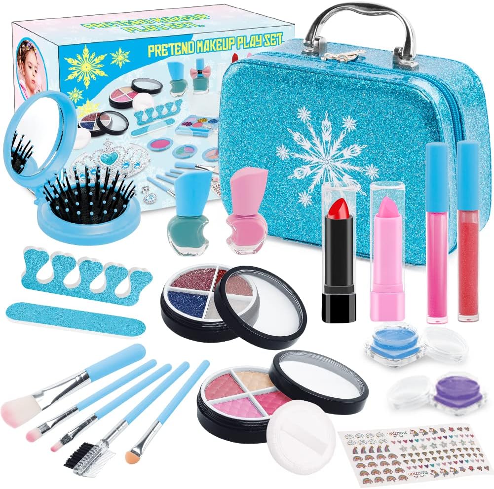 Kit De Maquillaje Infantil 57 PCS Lavable Y No Tóxico: Maletín Regalo Para Niñas 4-8 Años (Rosa)