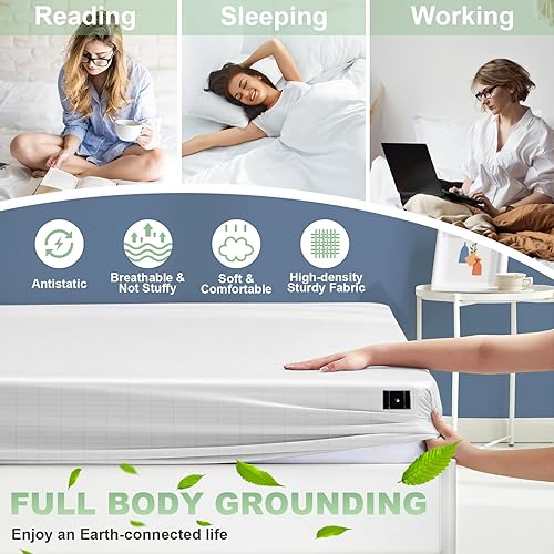 Miniatura 7 de Grounding Sheets Sábanas de algodón prémium tamaño matrimonial XL para terapia de sueño saludable, sábanas bajeras de bolsillo profundo, incluye