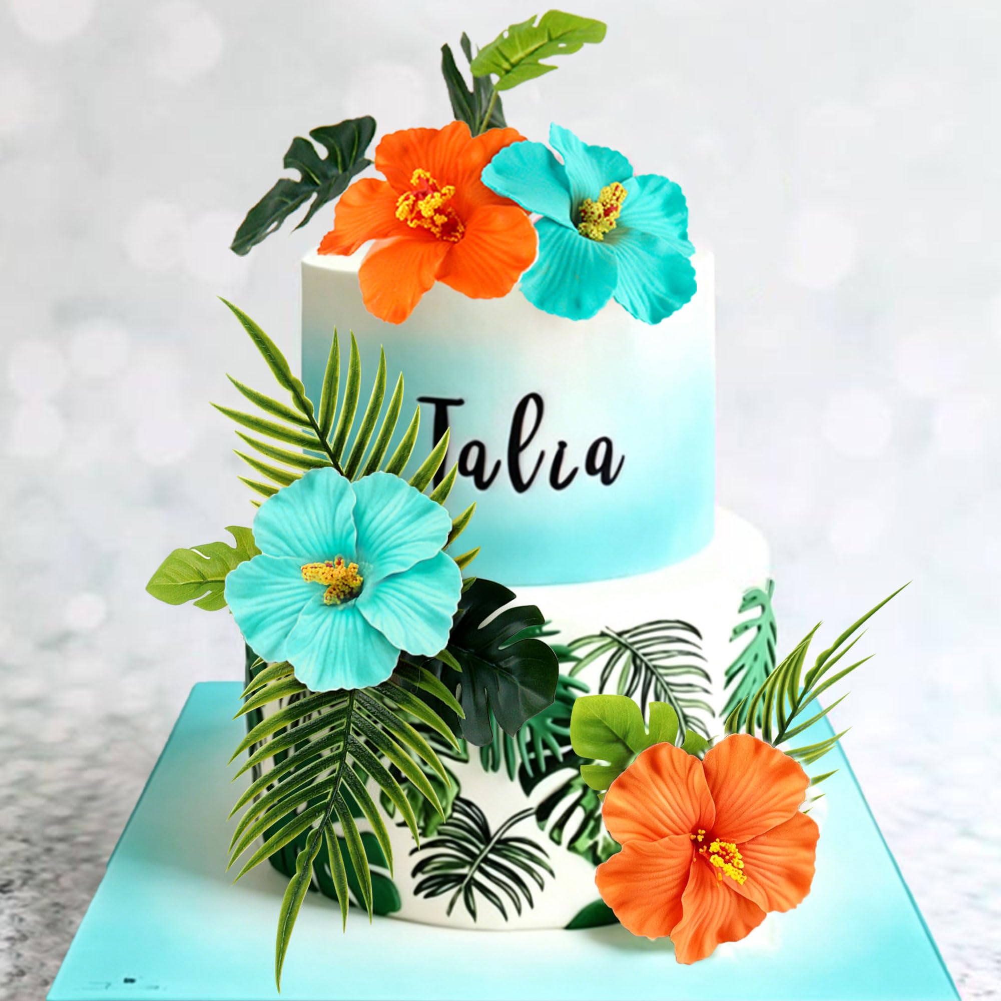 View 1 of 10PCS Artificial Hibiscus Flower Cake Toppers Hawaii Orange Blue Hibiscus Cake Decors for Hawaii Theme Birthday Bridal Engagement Wedding Floral Cake Picks Summer Holiday Party Decoration