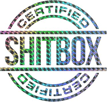 Certified Shitbox Silver Holographic Decal, H 6 by L 6 Inches, Vinyl Car Sticker, Slow Car Club Decal, Not Fast Just Loud, Japanese Vehicle Bumper Stickers, Funny, Illest, Made in Japan