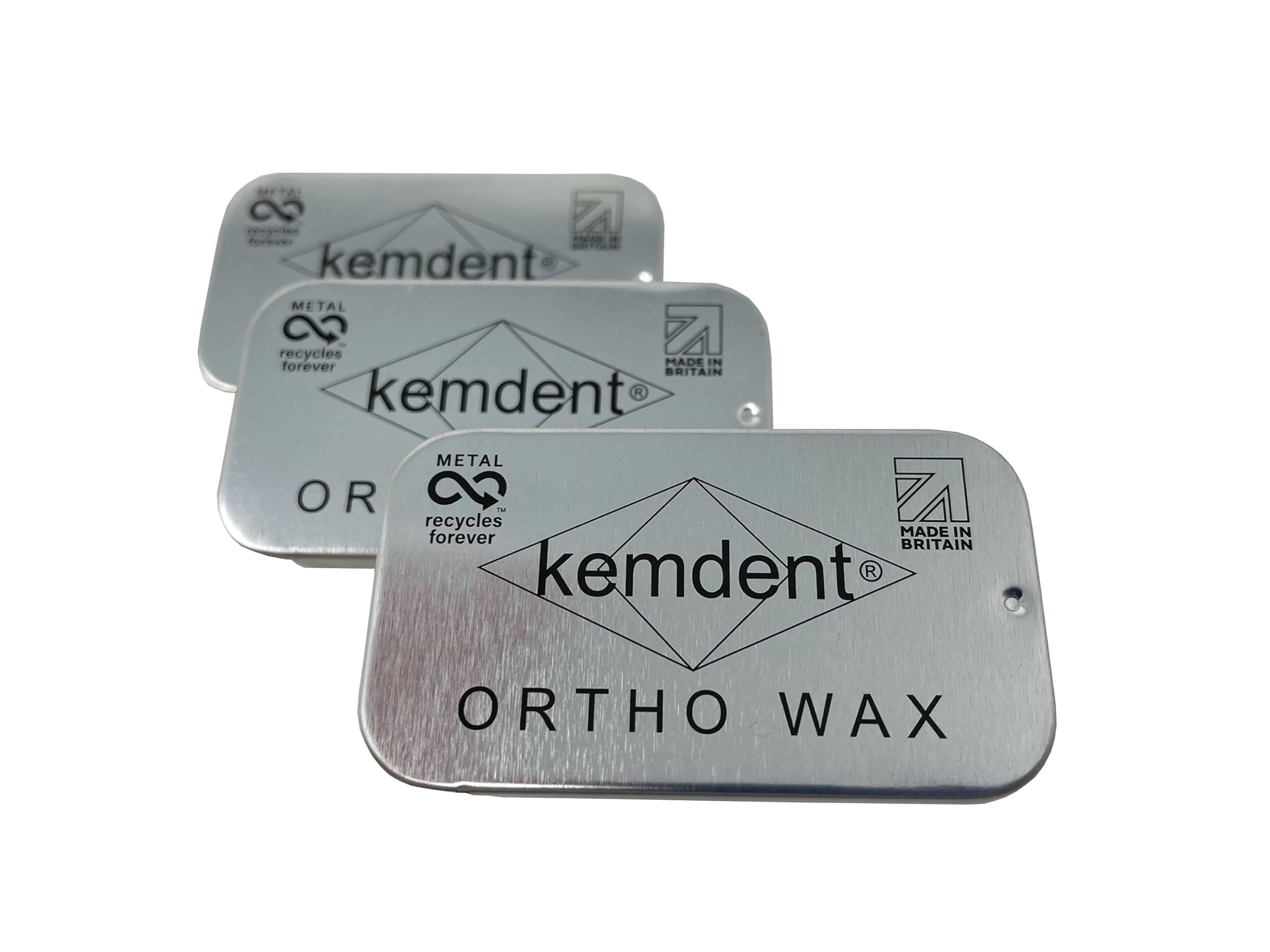 Kemdent Orthodontic Wax 3 Pack 15 Precut Strips, Metal Recyclable Cases. For Braces & Aligners- Stick Better, ortho wax