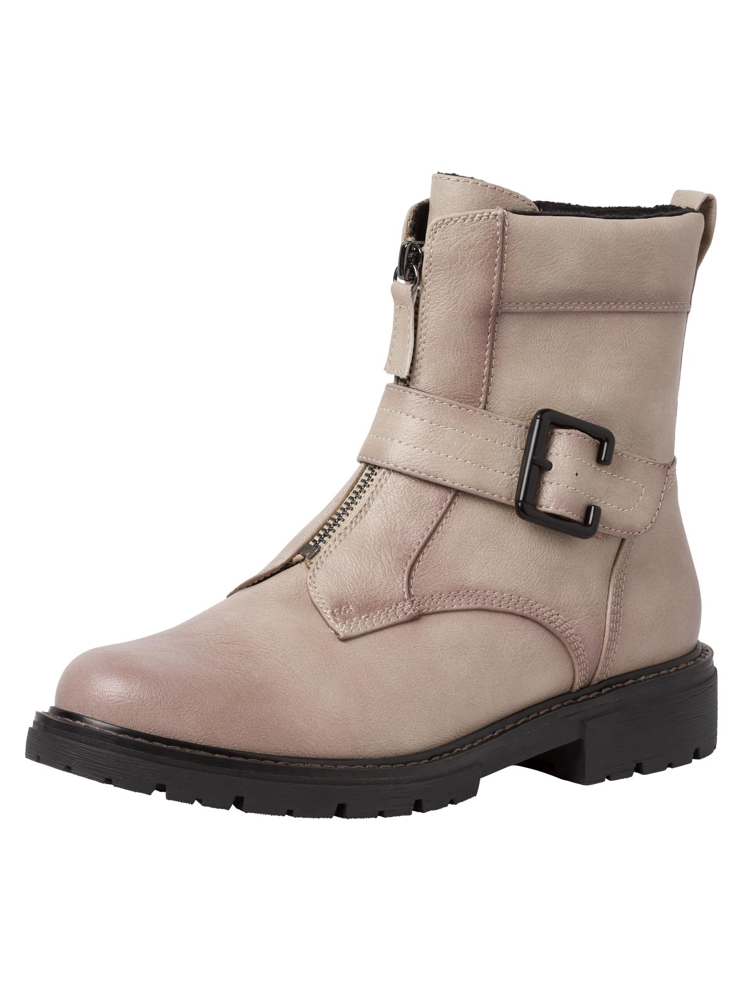 Jana Women’s Ankle Boots Flat Faux Leather with Buckle Wide H Extra Width, Stone, 7,5 UK