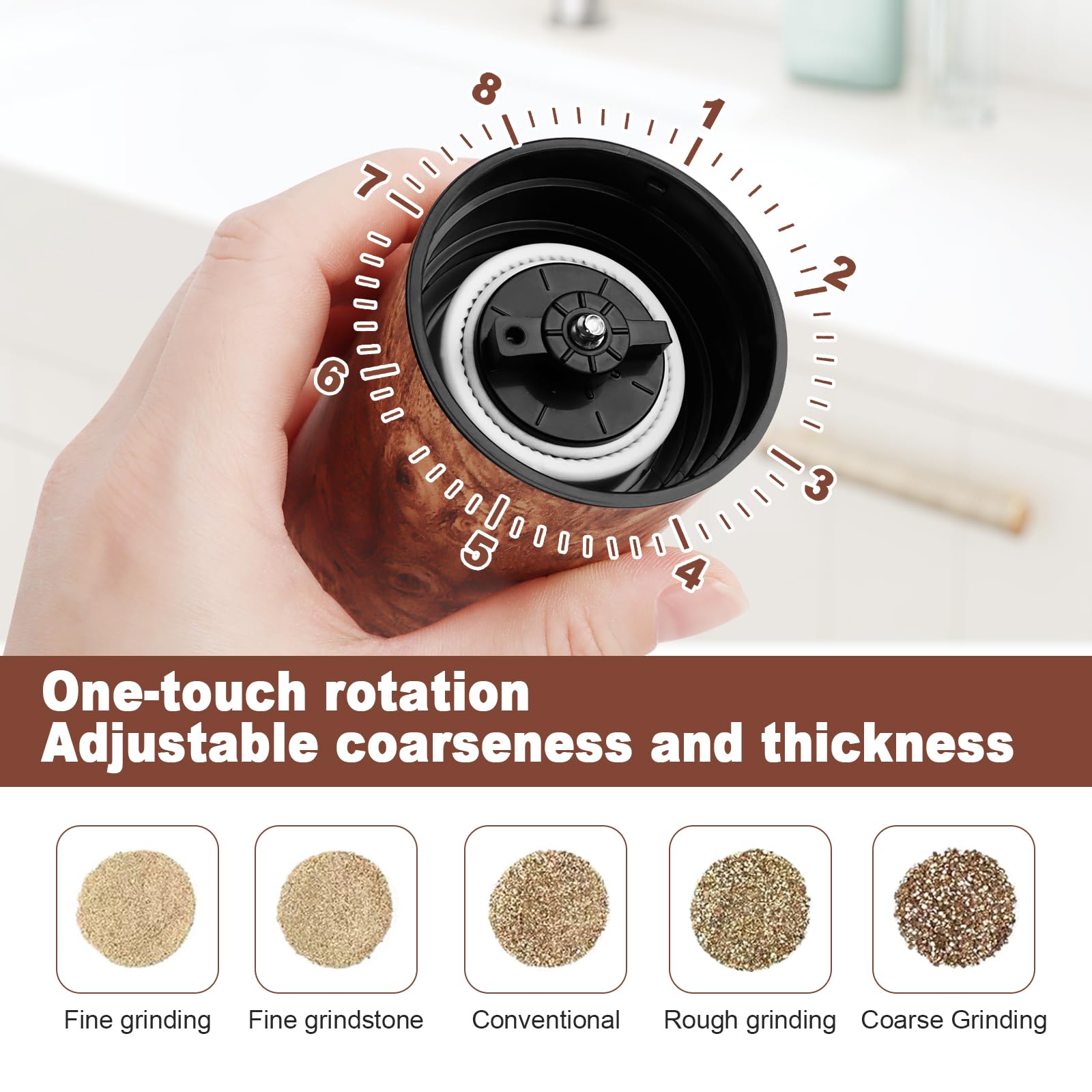 MXTIMWAN Macinacaffè manuale,Macinino caffè,Macinacaffe Portatile Professionale da Mano,Coffee Grinder,Grado di Rettifica Regolabile,Macinacaffè Manuale Viene Fornito Con Spazzola perLa Pulizia