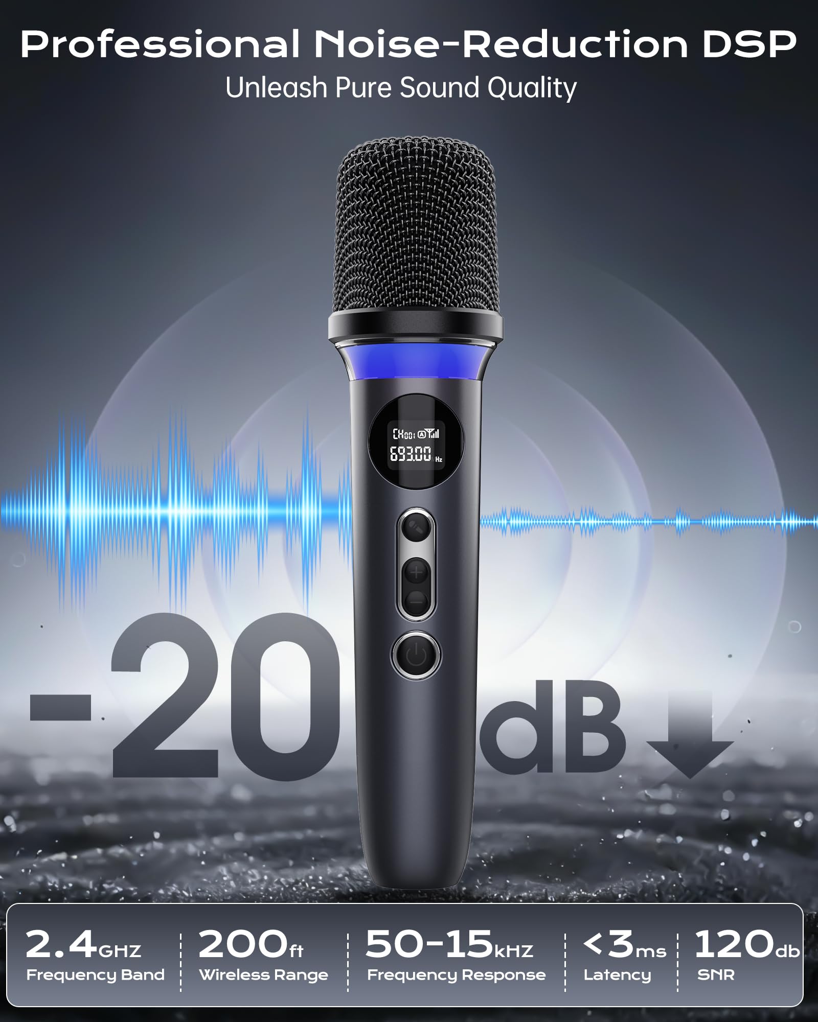 Zwei Mikrofone, dynamische Hand funkmikrofon mit wiederaufladbarem Empfänger, One-Touch-Stummschaltung, 40 Stunden Akkulaufzeit, 200FT Übertragungsreichweite, ideal für Sing, Hochzeiten und DJ