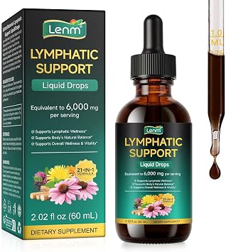 Lymphatic Drainage Drops, 21-in-1 Liposomal Lymphatic Drainage Support Detox Supplement - 6000mg Herbal Formula for Immune System & Lymphatic Health, 60ML