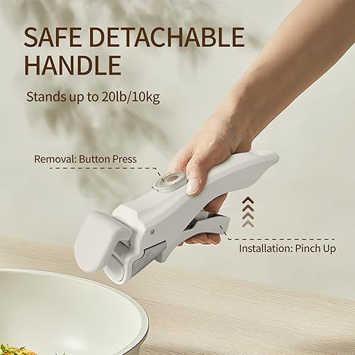 Miniatura 3 de Juego de 21 ollas y sartenes de cerámica, juego de ollas y sartenes antiadherentes, mango extraíble, apilable, juego de utensilios de cocina