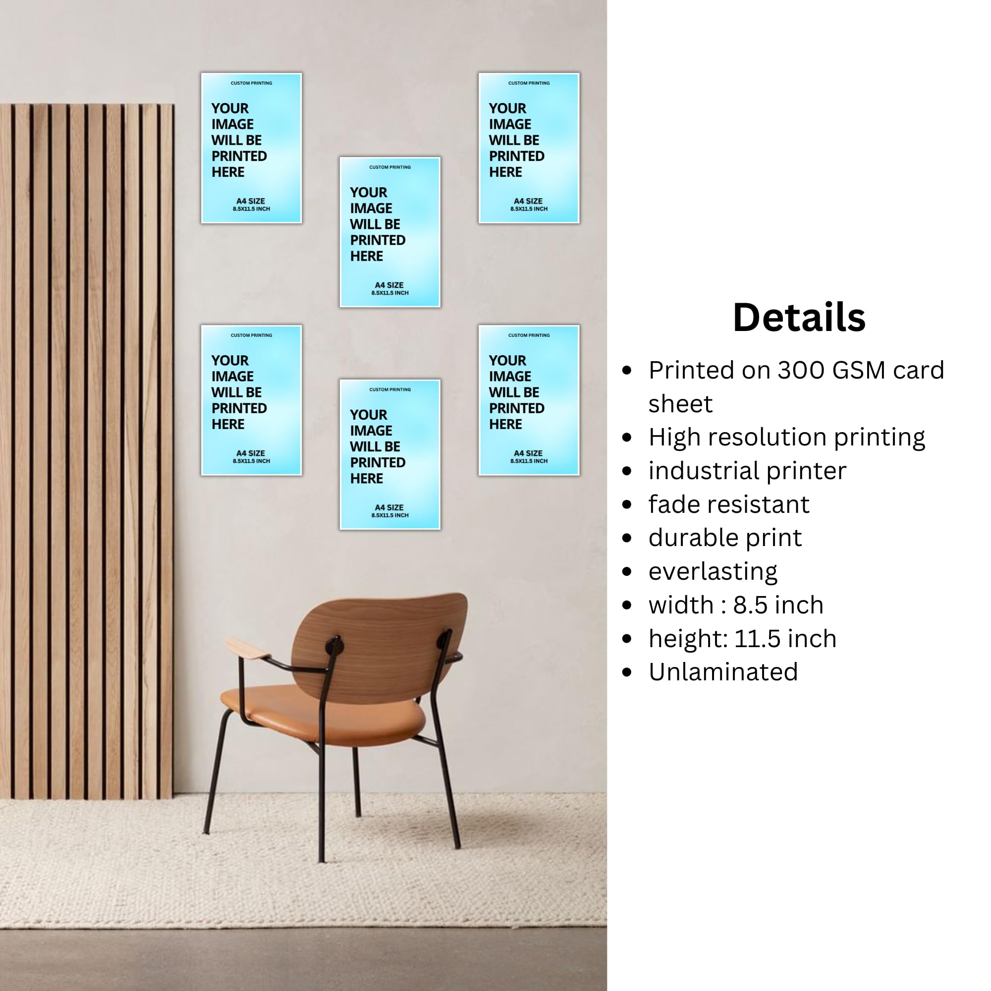 Custom Photo Printing Service on Amazon, A4 Size 8.5x11.5 inch,printed on 300 GSM Card Sheet, Set of 6, multipurpose prints | packed Unfolded/unrolled 3