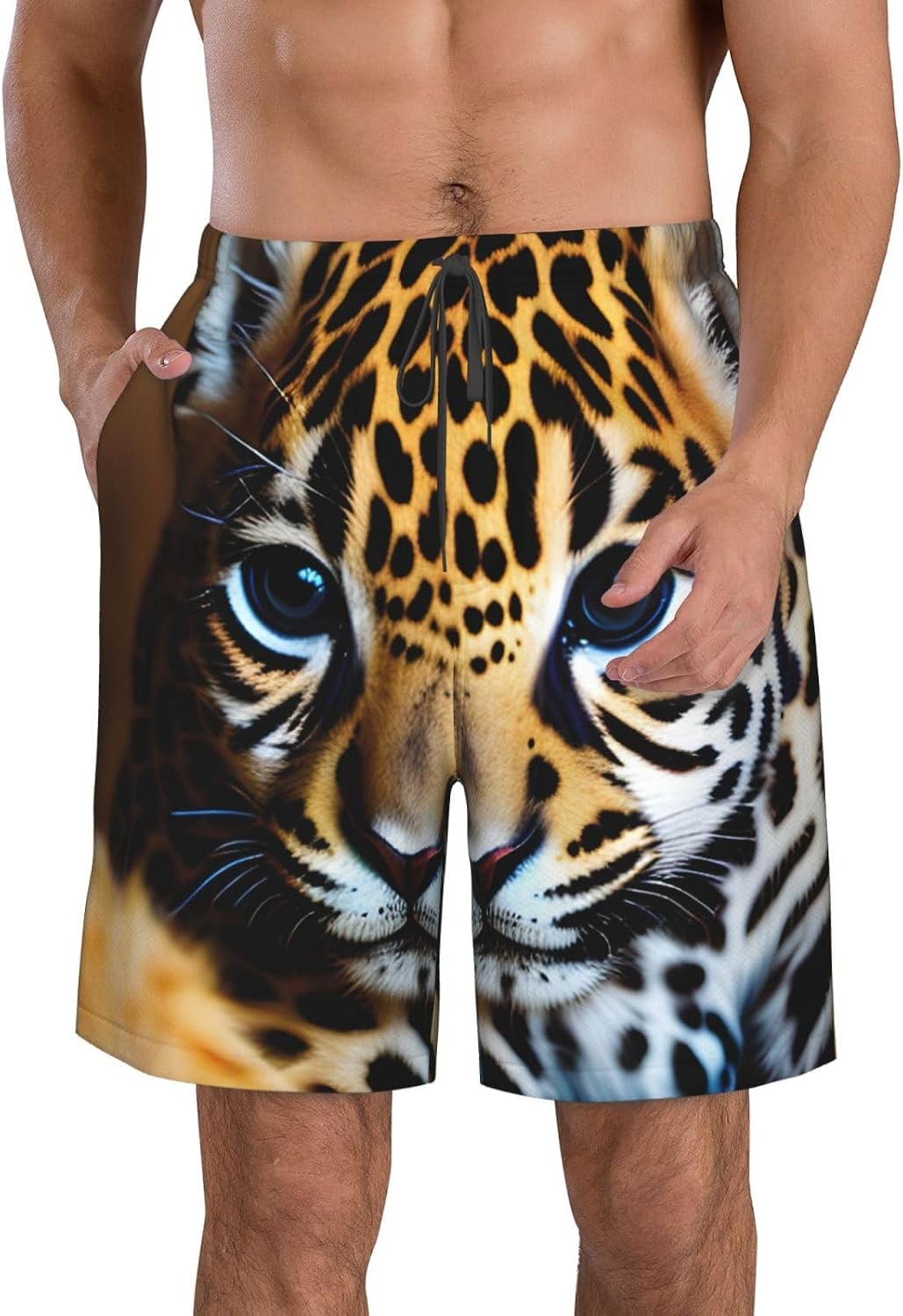 Cute Baby Jaguar 1 Print Men's Quick-Drying Shorts Casual Beach Pants Stretch Waist Shorts and Pockets