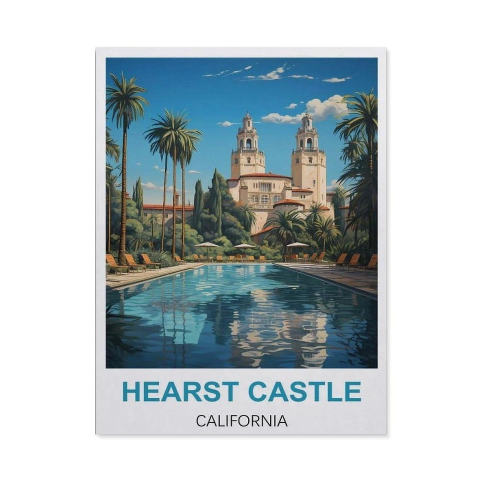 BEAYODKP Full Diamond 5D DIY Diamond Painting，Hearst Castle California Vintage Travel Posters，3D Diamond Embroidery Cross Stitch Mosaic Needle Works（40 x 50 cm/15.74 x 19.68 inches）-CB34