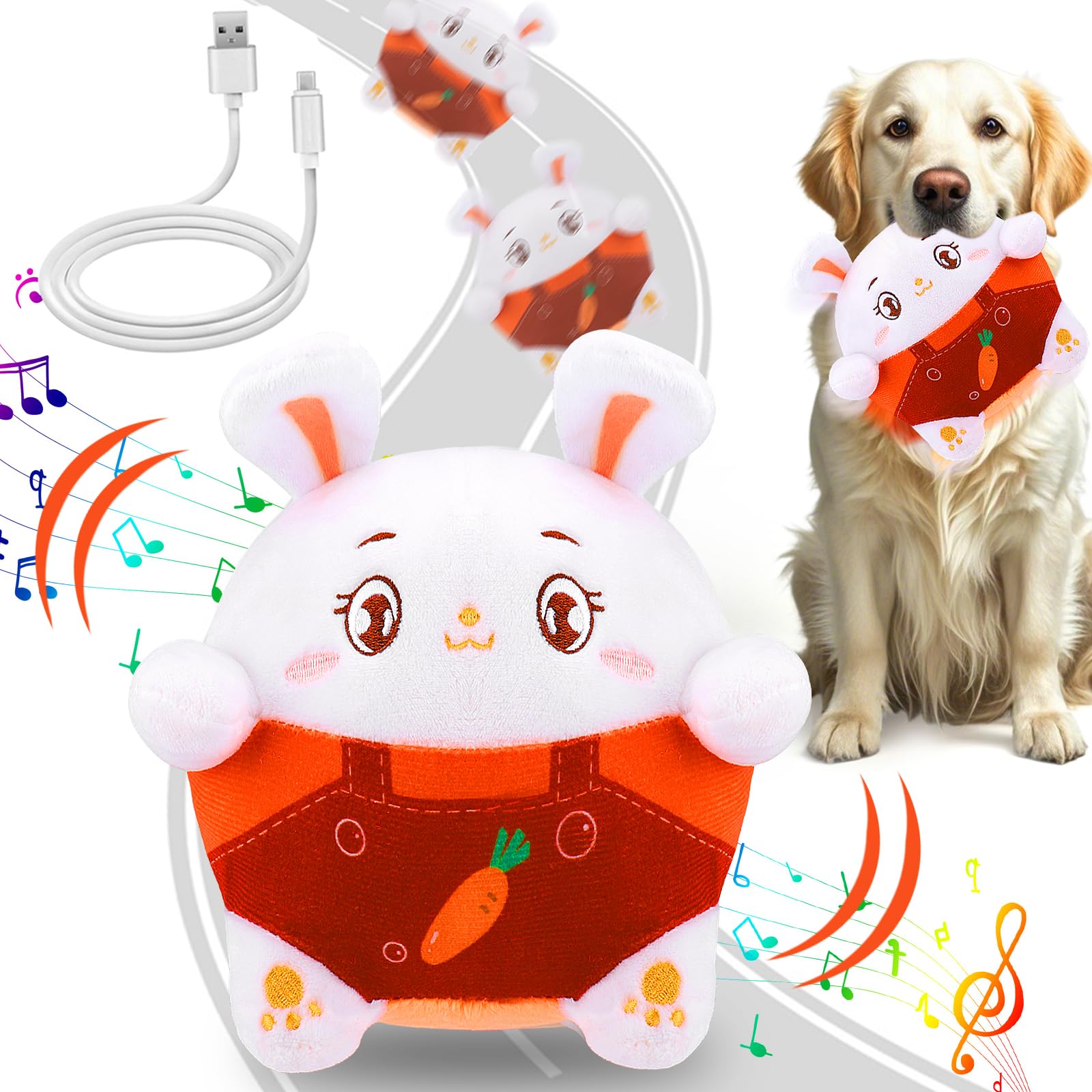 Mity rain Interactive Dog Toys, Easter Toy with Pop Songs & Recording Mode, Rechargeable Self Moving Ball for Small/Medium/Large Puppy Dogs to Keep