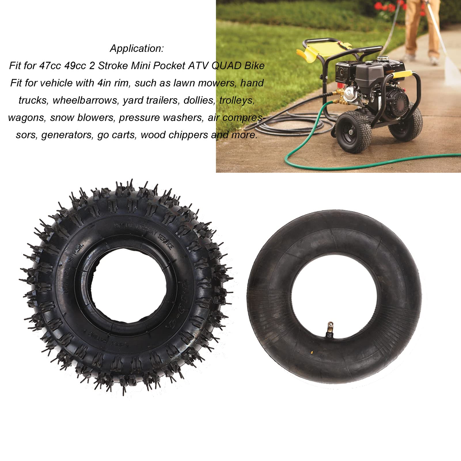 Akozon Juego de Neumáticos Y Cámaras, 4.10/3.50‑4 30 PSI 4 Capas Juego de Cámaras de Aire para Neumáticos para Llanta de 4 Pulgadas 2 Tiempos Mini Pocket ATV Quad Bike