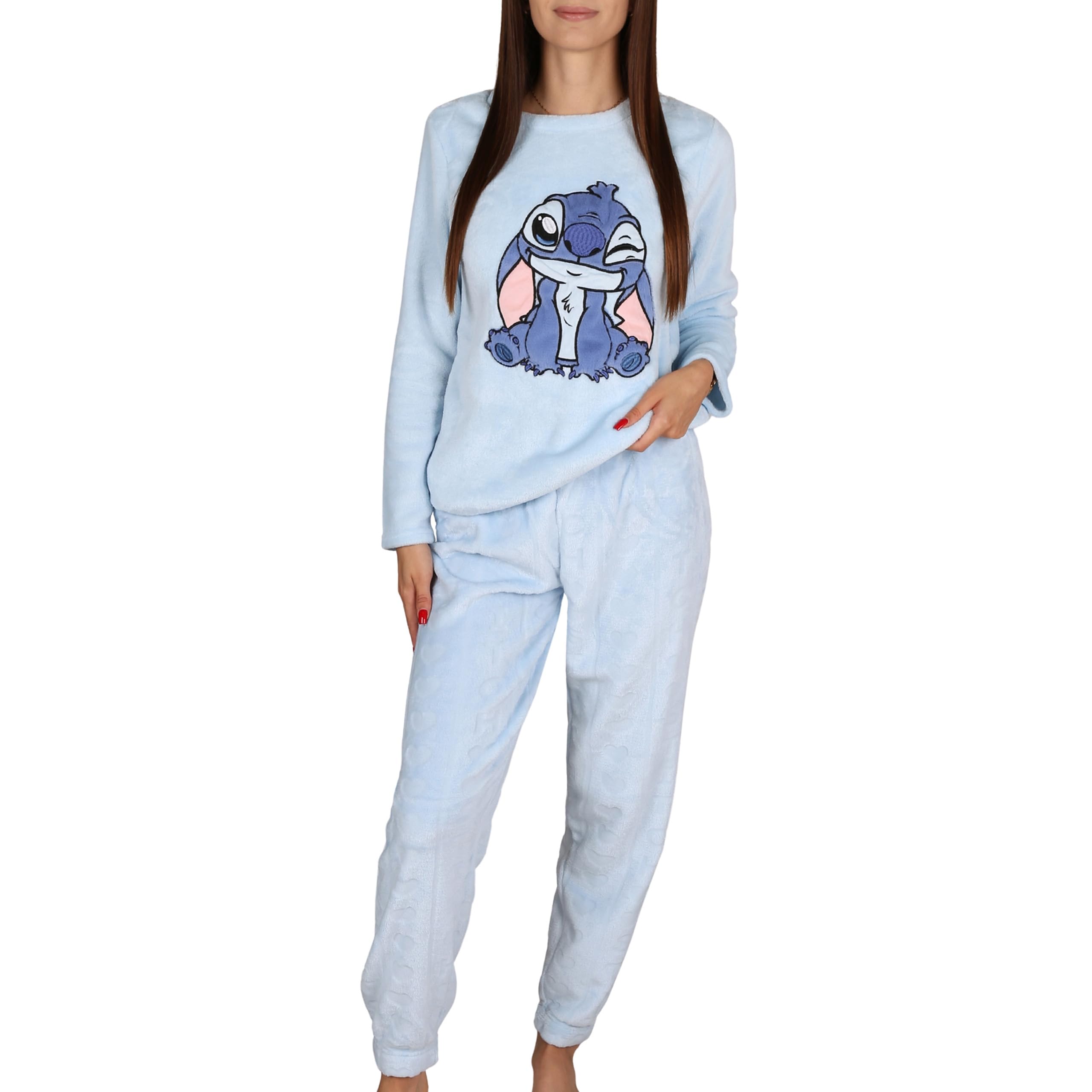 Pijama Mujer Stitch Disney – Conjunto de Noche con pantalón Largo, cálido y cómodo para otoño/Invierno (FR/ES, Letras, L, Regular, Regular, Stitch 2)