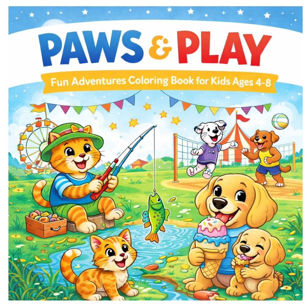 Paws & Play: Fun Adventures Coloring Book for Kids Ages 4–8