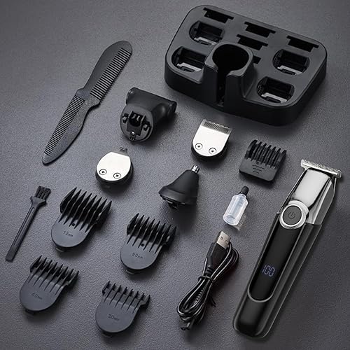 Miniatura 8 de Cortadora de barba para hombres, maquinilla de afeitar eléctrica 5 en 1 para hombres, cortadora de pelo inalámbrica, kit de aseo impermeable