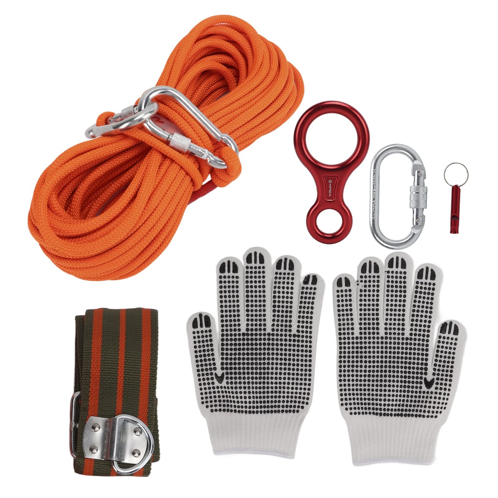 Akozon Kit de Cuerda de Escape de Emergencia de 49,2 Pies, Capacidad de Carga de 11 Nudos con Cinturón, Aluminio de Aviación y Acero Inoxidable para Rescate en Rappel de Supervivencia