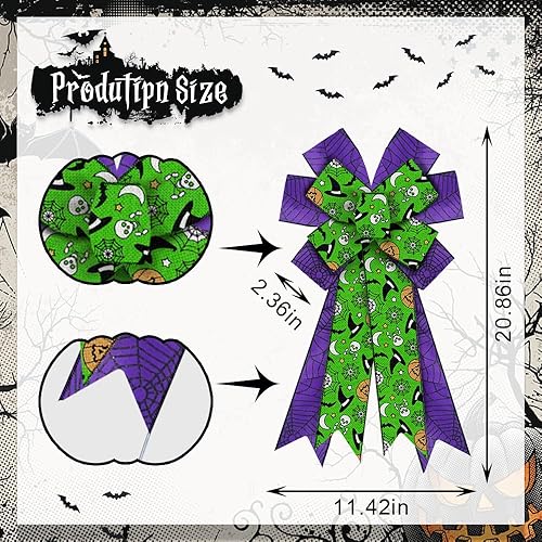 Miniatura 6 de Arco de corona de araña púrpura de arpillera para decoración de Halloween, lazos naranjas para puerta delantera, interiores y exteriores,