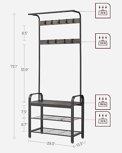 Miniatura 5 de VASAGLE UHSR040B04 Perchero de pasillo con banco de zapatos para entrada, muebles de acento industrial con montura de acero, diseño 3 en 1, fácil