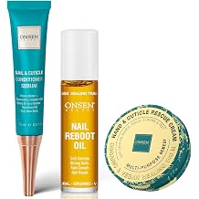 Onsen Nail & Cuticle Rescue Kit - Conditioner Serum Repair Oil & Cuticle Balm - Tsubaki Shea Butter Jojoba - Strengthens Nails Softens Cuticles Hydrates Skin 15 ml Serum + 10 ml Oil + 26 ml Cream