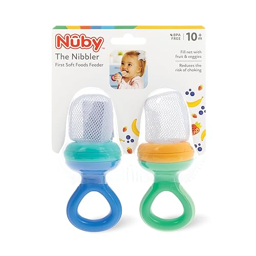 Miniatura 8 de Nuby Nibbler Mesh First - Comedero de alimentos suaves, 2 unidades, aguamarina y verde