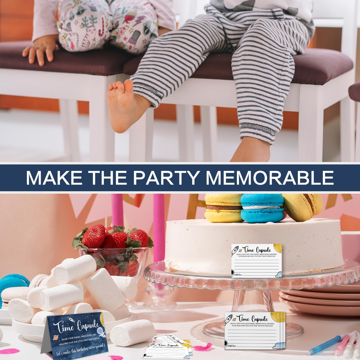 Time Capsule Box for 1st Birthday - Baby's First Birthday Keepsake Kit with 50 Pcs Space Party Games Cards, Child-Suitable - Time Capsule Cards Memory Box Gift (Letters to Open at 18) -A05