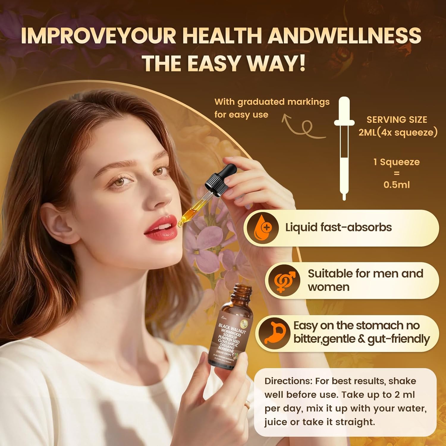 25-in-1 Liposomal Black Walnut Wormwood Clove Tincture, 6660mg Cleanse for Humans Drops Liquid, Lymphatic Support with Garlic, Mullein, Soursop, Pumpkin Seed, Berberine, Turmeric, Echinacea, Cinnamon - Image 7